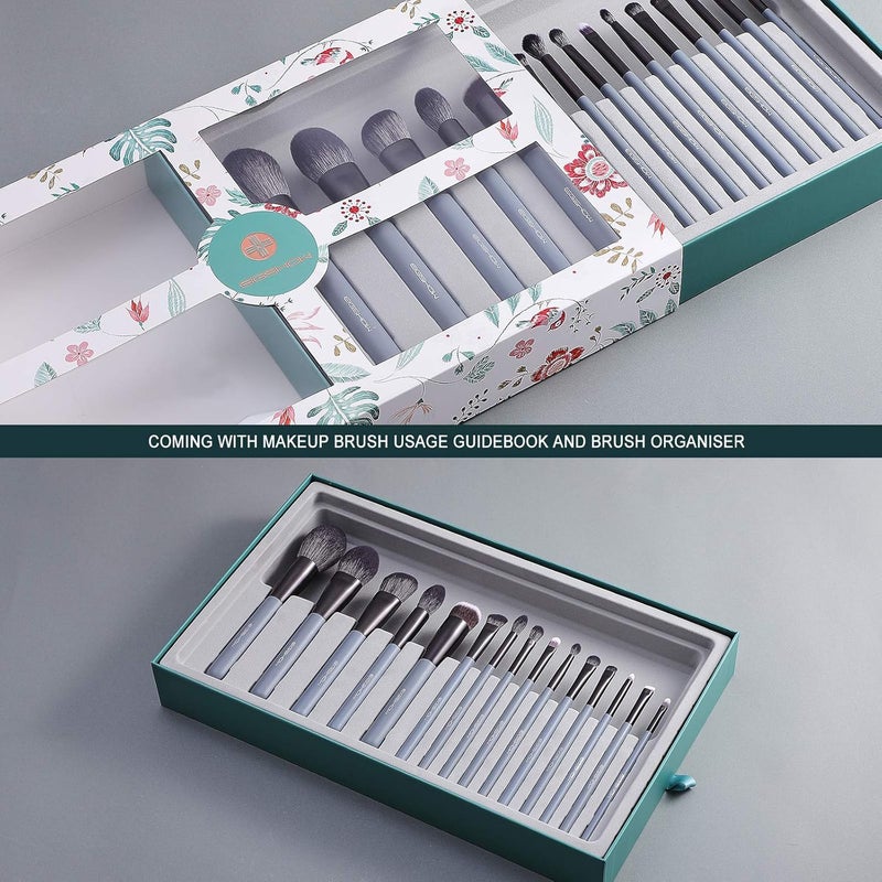 EIGSHOW Makeup Brush Set EIGSHOW Professional Makeup Brushes Kit Foundation Powder Concealers Eye Shadows Makeup 15 Piece for Eye Face Liquid Cream Cosmetics Brushes Kit GIFT GREY - Image 3