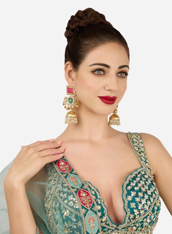Zaveri Pearls Combo of 2 Multicolor Stones & Ghungroo Embellished Statement Jhumka Earrings For Women-ZPFK22077 - Image 3