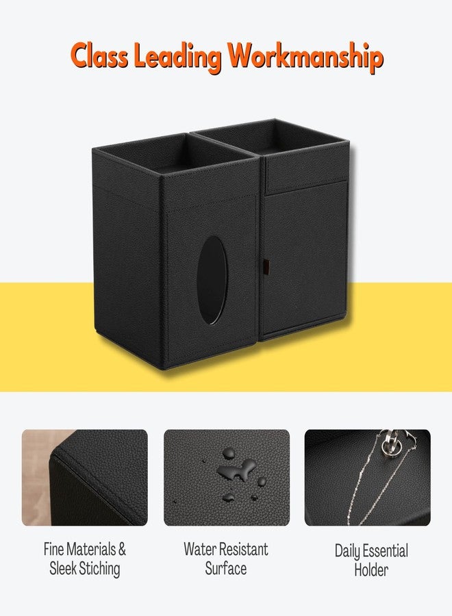 LAMOTI Leather Tissue Box Cover with Storage Tray, Square Facial Tissue Box Holder for Bathroom, Office Table, Countertop, Night Stand & More (Black) - Image 3