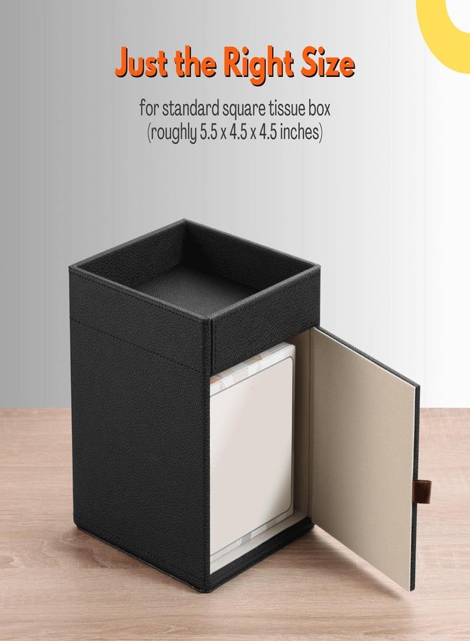 LAMOTI Leather Tissue Box Cover with Storage Tray, Square Facial Tissue Box Holder for Bathroom, Office Table, Countertop, Night Stand & More (Black) - Image 4