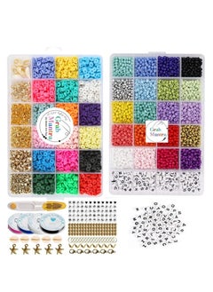 Grab Mantra Glass Seed And Clay Flat Polymer Beads Plus Charms 4 Rolls Elastic Thread String Cord For Jewelry Bracelets Necklace Household Craft  - Image 1