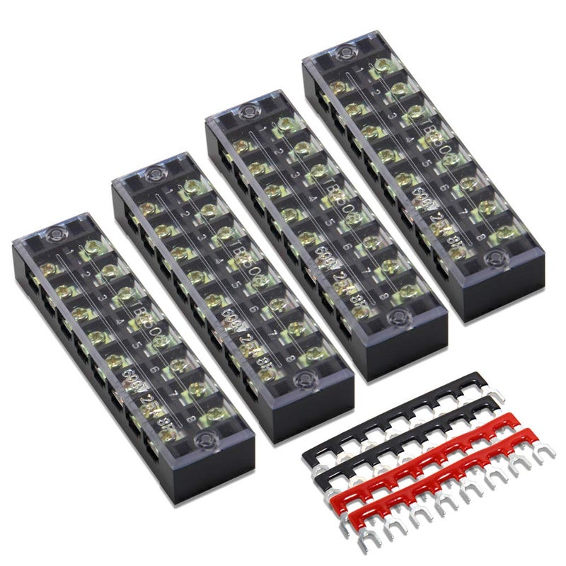MILAPEAK Terminal & Barrier Strips - 600V 25A Dual Row Screw Terminals Blocks with Cover + 400V 25A Pre-Insulated Barrier Strip by 25A 8P+4pcs Jumpers MP-T003-04-067 - Image 1