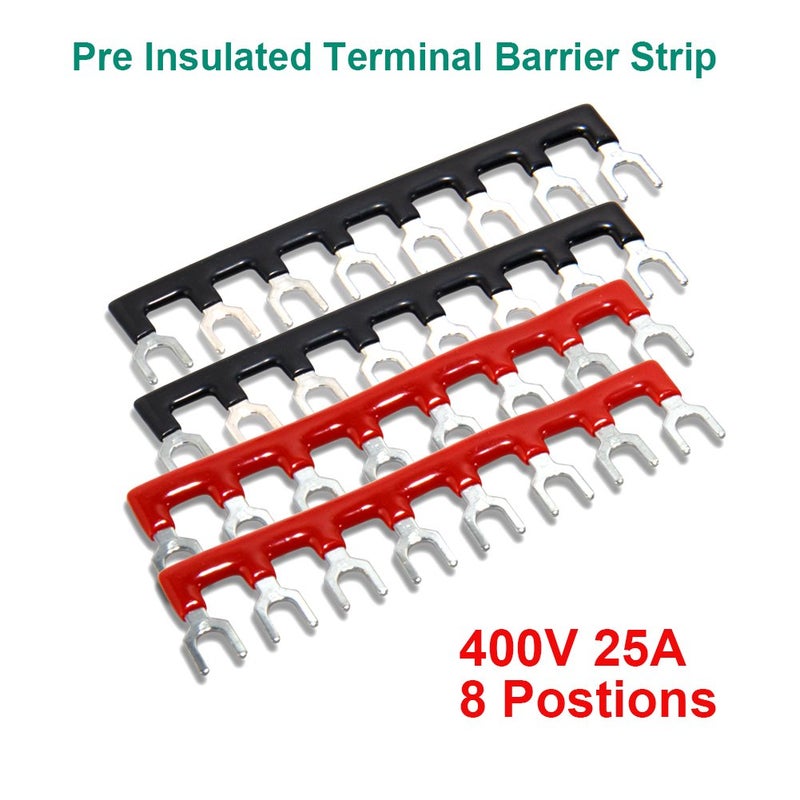 MILAPEAK Terminal & Barrier Strips - 600V 25A Dual Row Screw Terminals Blocks with Cover + 400V 25A Pre-Insulated Barrier Strip by 25A 8P+4pcs Jumpers MP-T003-04-067 - Image 5