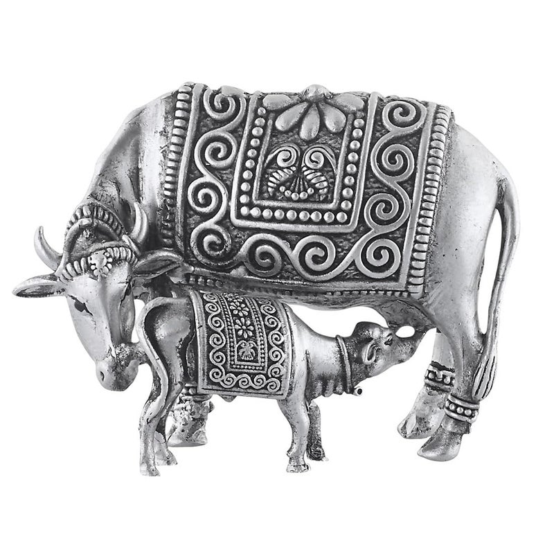 PRD CARATCAFE Silver 925 Statue Kamdhenu Cow Calf IdolHallmark Certified for Pooja Temple Good Luck Gift Home Decor Figurine for Home Office Decor 180 x 140 Inches - Image 3