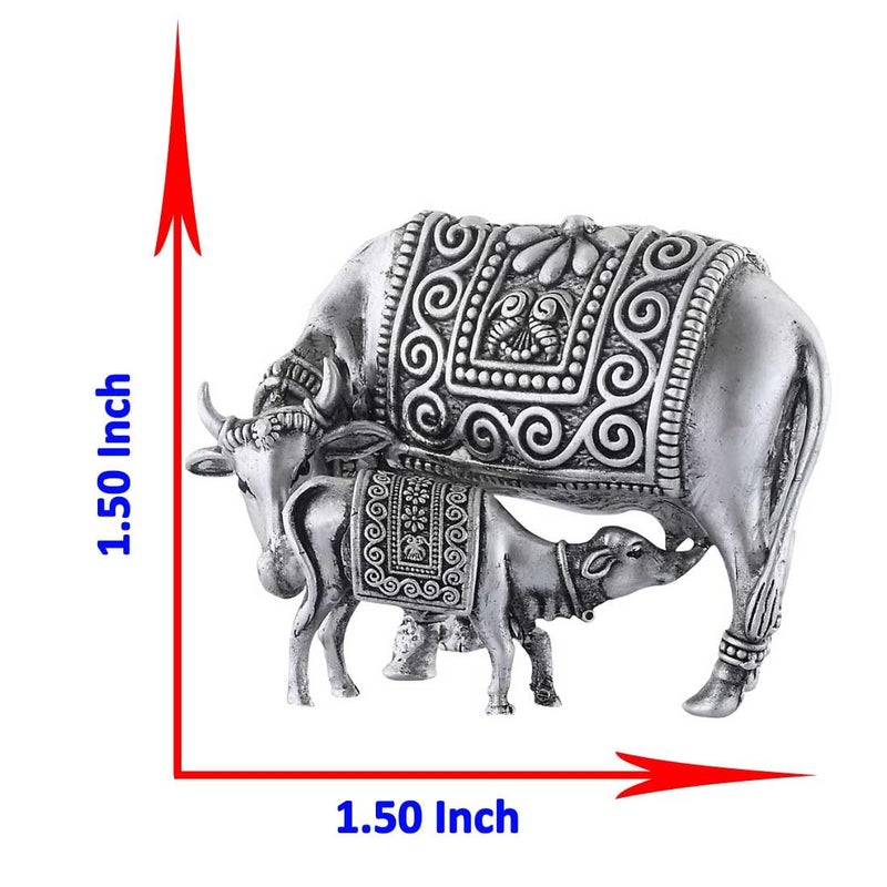 PRD CARATCAFE Silver 925 Statue Kamdhenu Cow Calf IdolHallmark Certified for Pooja Temple Good Luck Gift Home Decor Figurine for Home Office Decor 180 x 140 Inches - Image 4