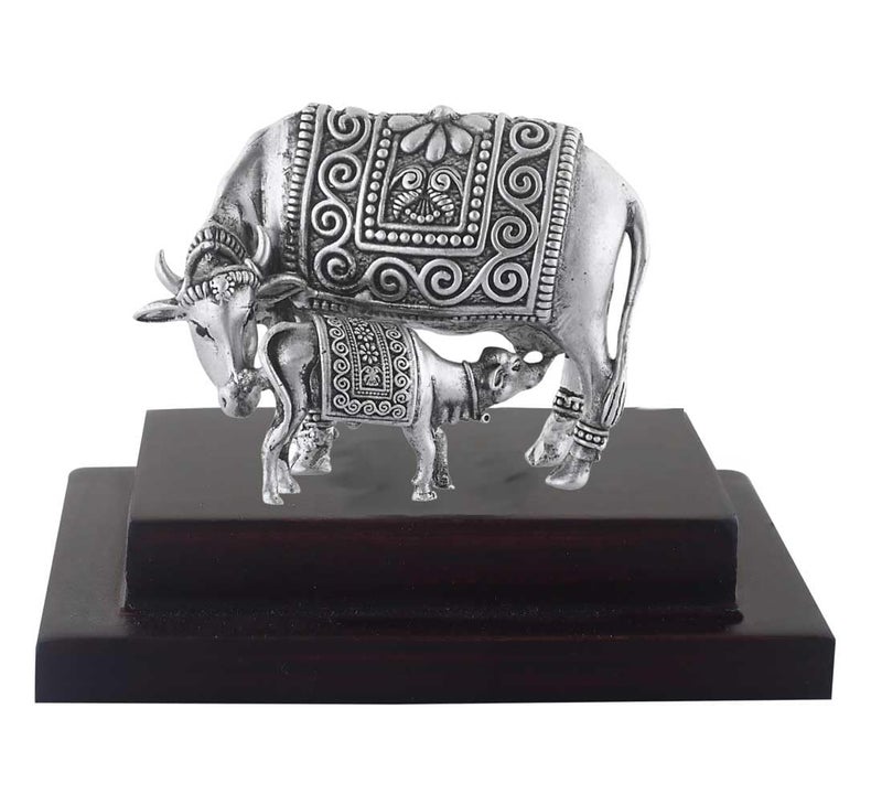 PRD CARATCAFE Silver 925 Statue Kamdhenu Cow Calf IdolHallmark Certified for Pooja Temple Good Luck Gift Home Decor Figurine for Home Office Decor 180 x 140 Inches - Image 5