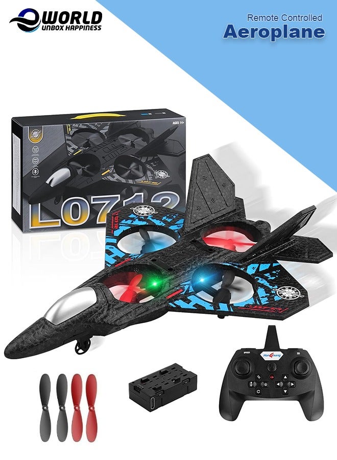 Eworld RC Aeroplane 2.4GHz Remote Controlled Floating Fighter Plane Quadcopter, RTF Toy for Beginners, Kids & Adults, with Colored Lights, USB Charging, One-Button 3D Roll, and 360° Surround Stunts - Image 1