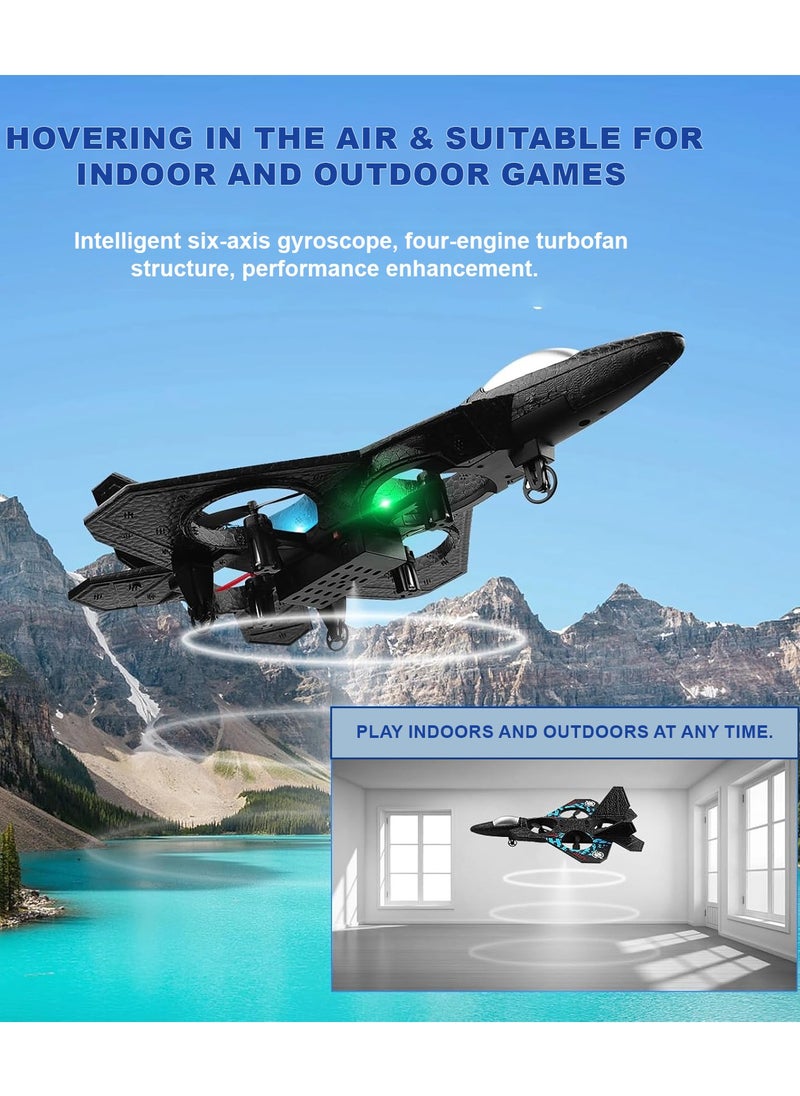 Eworld - RC Aeroplane 2.4GHz Remote Controlled Floating Fighter Plane Quadcopter, RTF Toy for Beginners, Kids & Adults, with Colored Lights, USB Charging, One-Button 3D Roll, and 360° Surround Stunts - Image 1