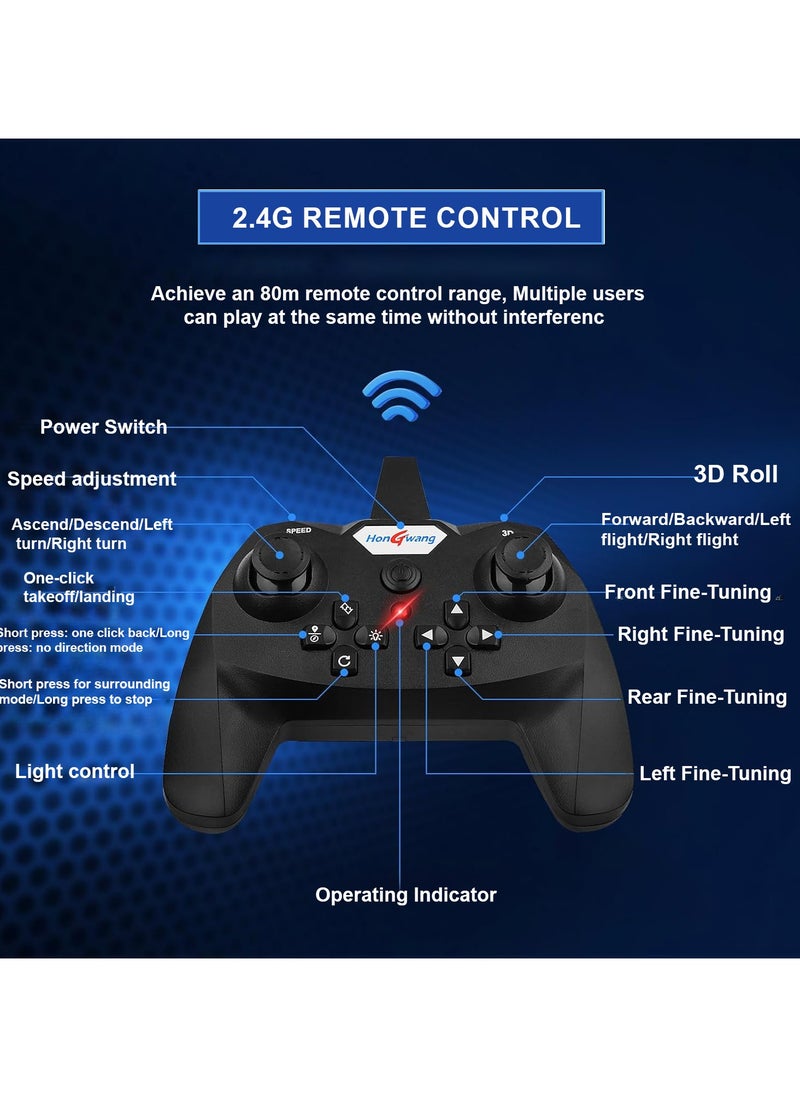Eworld - RC Aeroplane 2.4GHz Remote Controlled Floating Fighter Plane Quadcopter, RTF Toy for Beginners, Kids & Adults, with Colored Lights, USB Charging, One-Button 3D Roll, and 360° Surround Stunts - Image 1