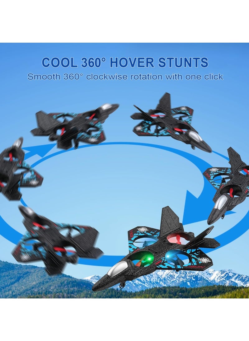 Eworld - RC Aeroplane 2.4GHz Remote Controlled Floating Fighter Plane Quadcopter, RTF Toy for Beginners, Kids & Adults, with Colored Lights, USB Charging, One-Button 3D Roll, and 360° Surround Stunts - Image 1