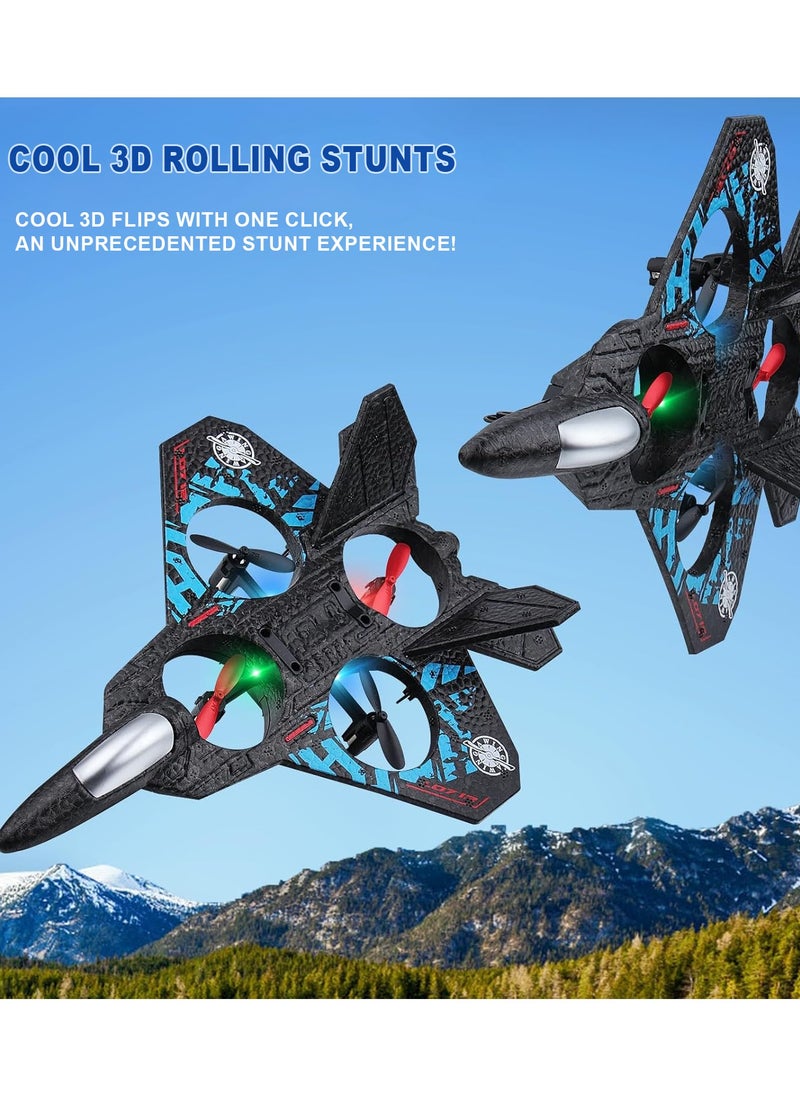 Eworld - RC Aeroplane 2.4GHz Remote Controlled Floating Fighter Plane Quadcopter, RTF Toy for Beginners, Kids & Adults, with Colored Lights, USB Charging, One-Button 3D Roll, and 360° Surround Stunts - Image 1