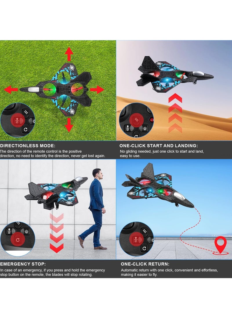 Eworld - RC Aeroplane 2.4GHz Remote Controlled Floating Fighter Plane Quadcopter, RTF Toy for Beginners, Kids & Adults, with Colored Lights, USB Charging, One-Button 3D Roll, and 360° Surround Stunts - Image 1