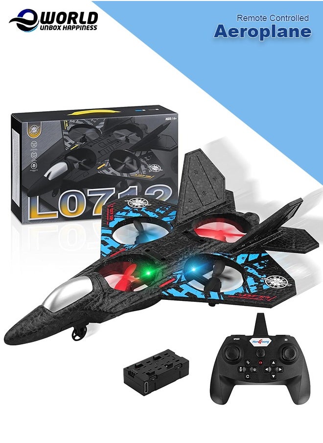 Eworld - RC Aeroplane 2.4GHz Remote Controlled Floating Fighter Plane Quadcopter, RTF Toy for Beginners, Kids & Adults, with Colored Lights, USB Charging, One-Button 3D Roll, and 360° Surround Stunts - Image 1