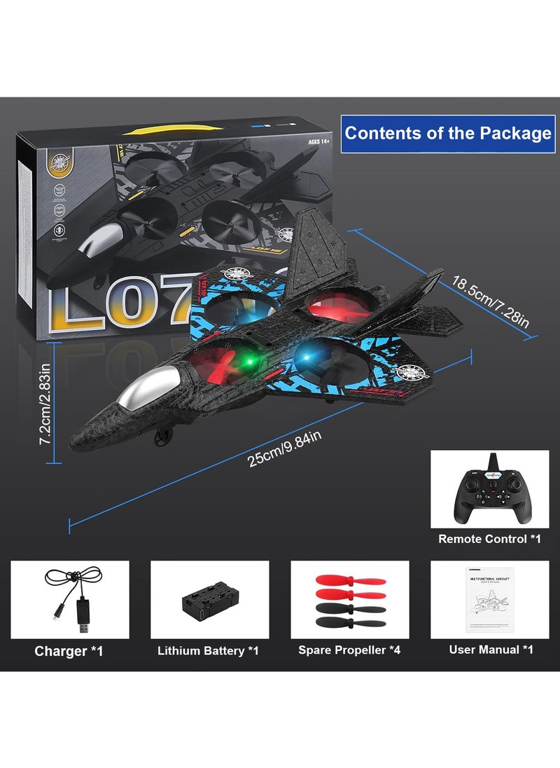 Eworld - RC Aeroplane 2.4GHz Remote Controlled Floating Fighter Plane Quadcopter, RTF Toy for Beginners, Kids & Adults, with Colored Lights, USB Charging, One-Button 3D Roll, and 360° Surround Stunts - Image 1
