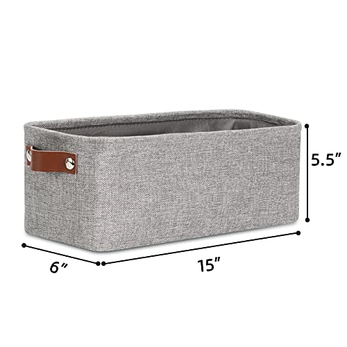 DULLEMELO سلة تخزين الحمام من ديلميليو مع مقابض جلدية، منظم ضيق للمناشف، لفات ورق التواليت، سلة تخزين خلف المرحاض، للحمامات، الرفوف والخزائن (رمادي) - Image 2