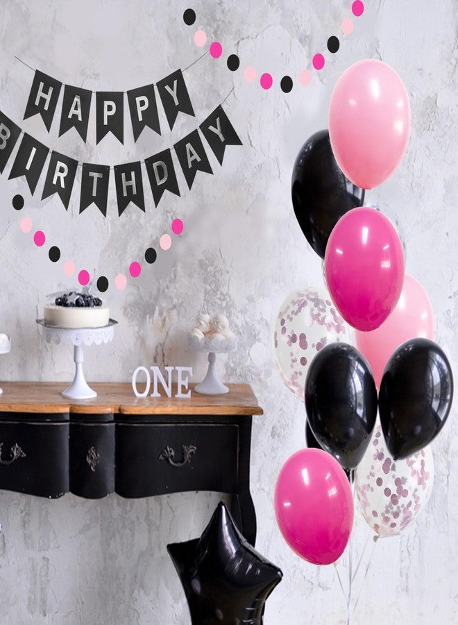ANSOMO Pink and Black Happy Birthday Party Decorations for Girls Women Banner Hot Pink Balloons Pom Poms Swirls Décor Supplies 13th 16th 18th 20th 30th 40th 50th 60th 70th 80th - Image 5