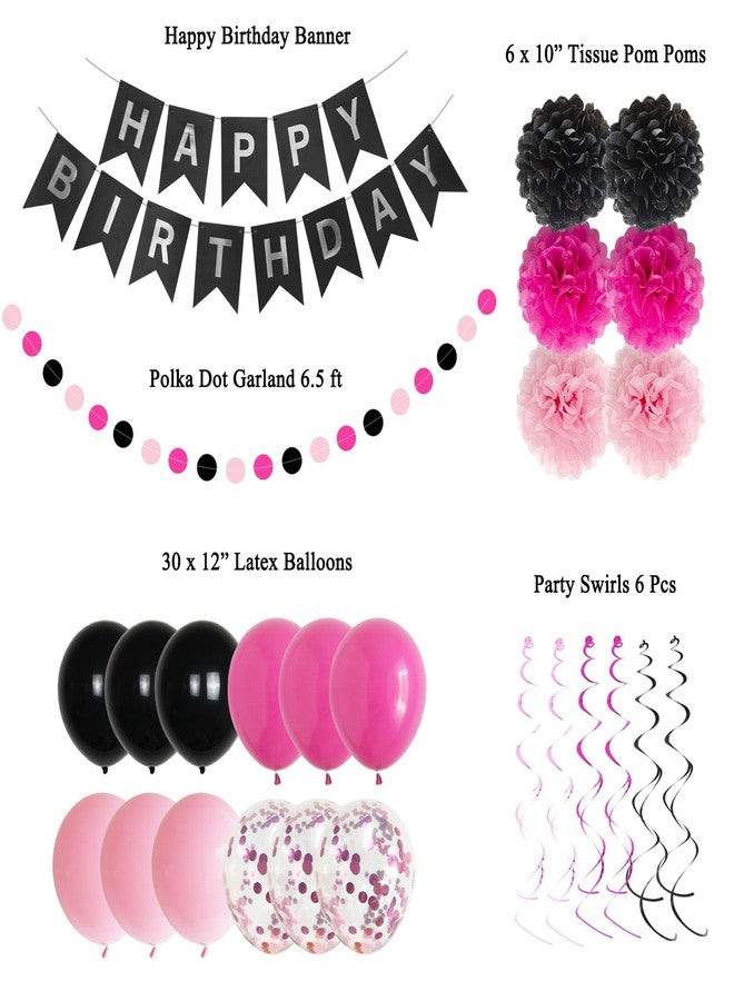 ANSOMO Pink and Black Happy Birthday Party Decorations for Girls Women Banner Hot Pink Balloons Pom Poms Swirls Décor Supplies 13th 16th 18th 20th 30th 40th 50th 60th 70th 80th - Image 4