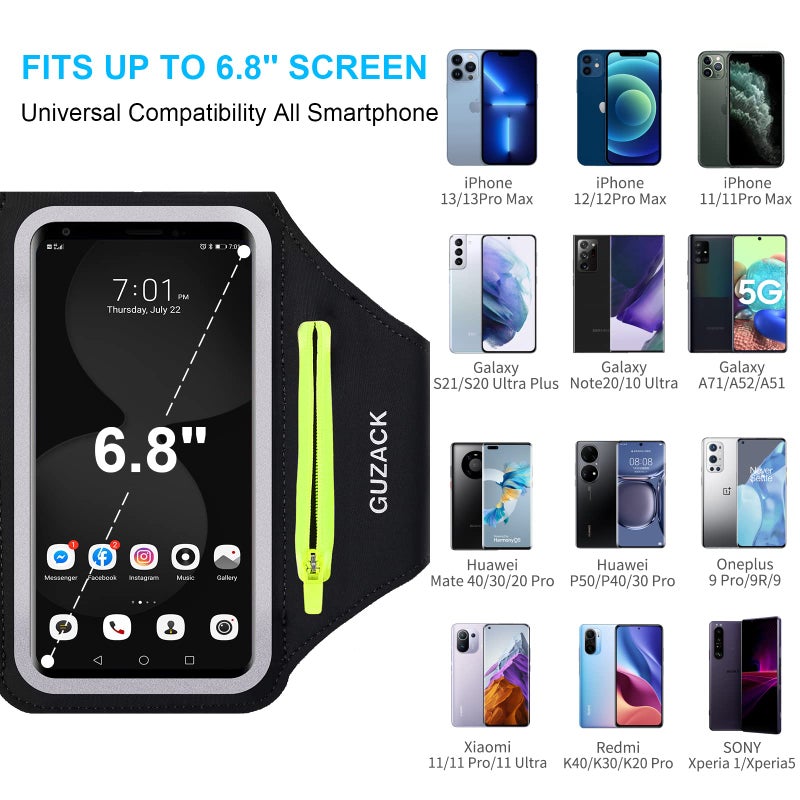 GUZACK Running Armband for iPhone 17 16 15 14 13 12 Pro Max/Plus/XR/XS, Galaxy S25/S24/S23/S22, with Card Slot & Key Pockets, Sports Arm Bands Cell Phone Holder Fit Up to 6.9 Inches Phone - Image 3