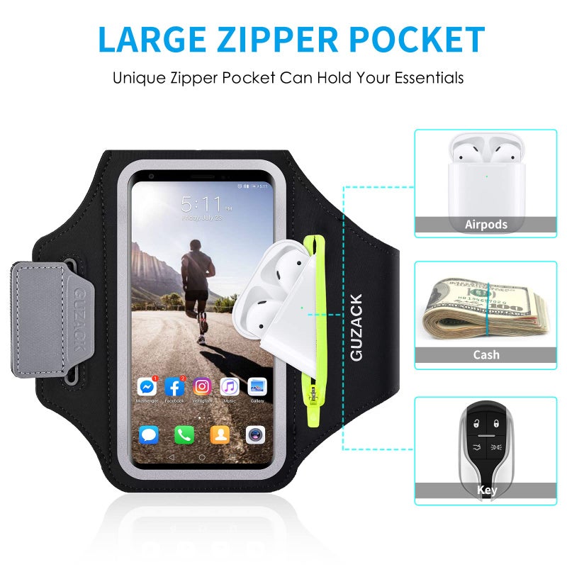 GUZACK Running Armband for iPhone 17 16 15 14 13 12 Pro Max/Plus/XR/XS, Galaxy S25/S24/S23/S22, with Card Slot & Key Pockets, Sports Arm Bands Cell Phone Holder Fit Up to 6.9 Inches Phone - Image 2