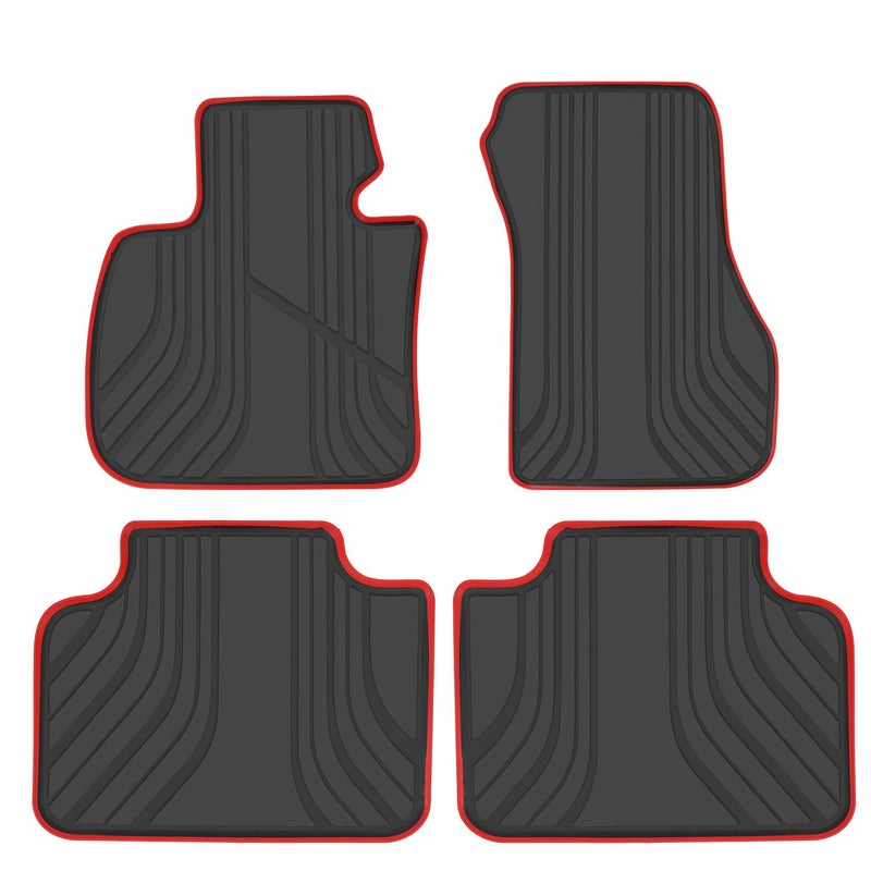 Generic San Auto Car Floor Mats for BMW X1 U11(2016-2024) 2AT U06(2015-2024) X2(2018-2022) F48 F45 F39 Custom Fit Black and Red Rubber Auto Floor Liners Set All Weather Protection Heavy Duty Odorless  - Image 1