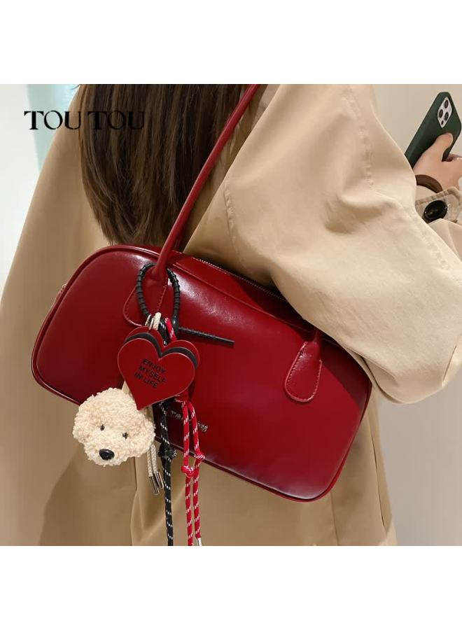 Toutou Women's Boston Bowling Bag Red Shoulder Bag For Wedding Bride Birthday 3.8 Festival Gift - Image 2