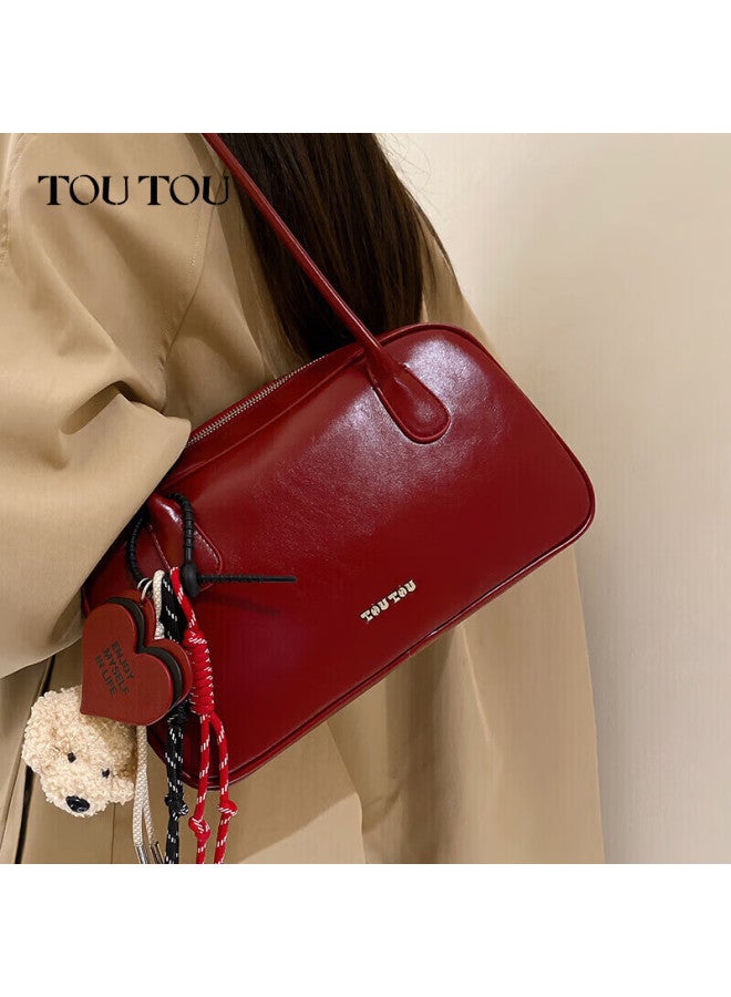 Toutou Women's Boston Bowling Bag Red Shoulder Bag For Wedding Bride Birthday 3.8 Festival Gift - Image 1