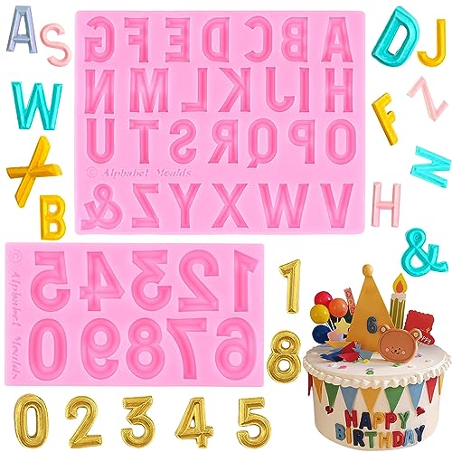 ZiXiang Letter Silicone Molds Number Fondant Molds Uppercase Alphabet Letters Chocolate Molds For Sugar Cake Decorating Cupcake Topper Candy Polymer Clay Gum Paste Set Of 2 - Image 1