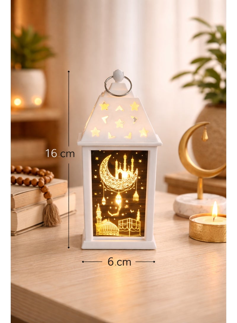 فانوس رمضان LED أبيض صغير – ديكور منزلي أنيق – يعمل بالبطارية – مقاس 16×6×6 سم – موديل 3097 - Image 2