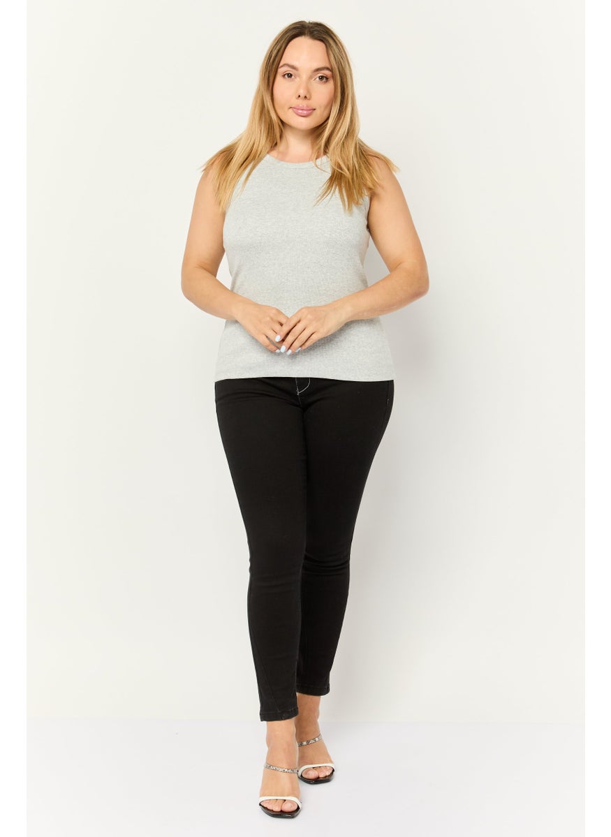 ESPRIT - Women Round Neck Sleeveless Ribbed Tank Top, Grey - Image 1