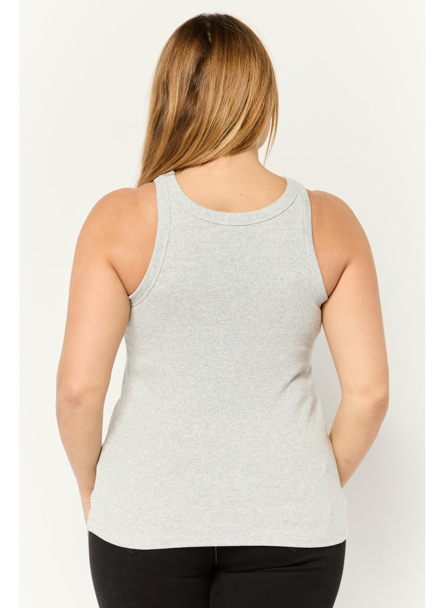 ESPRIT - Women Round Neck Sleeveless Ribbed Tank Top, Grey - Image 1