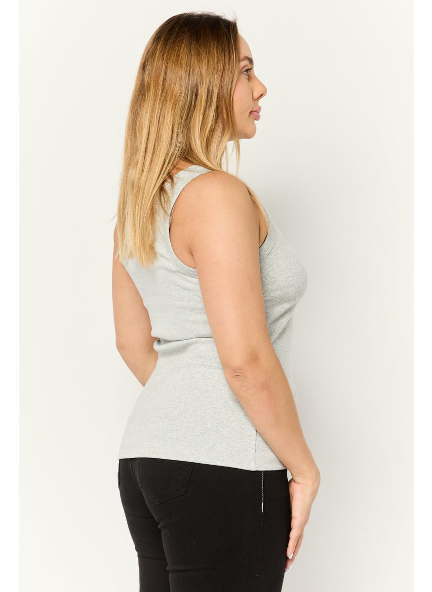 ESPRIT - Women Round Neck Sleeveless Ribbed Tank Top, Grey - Image 1