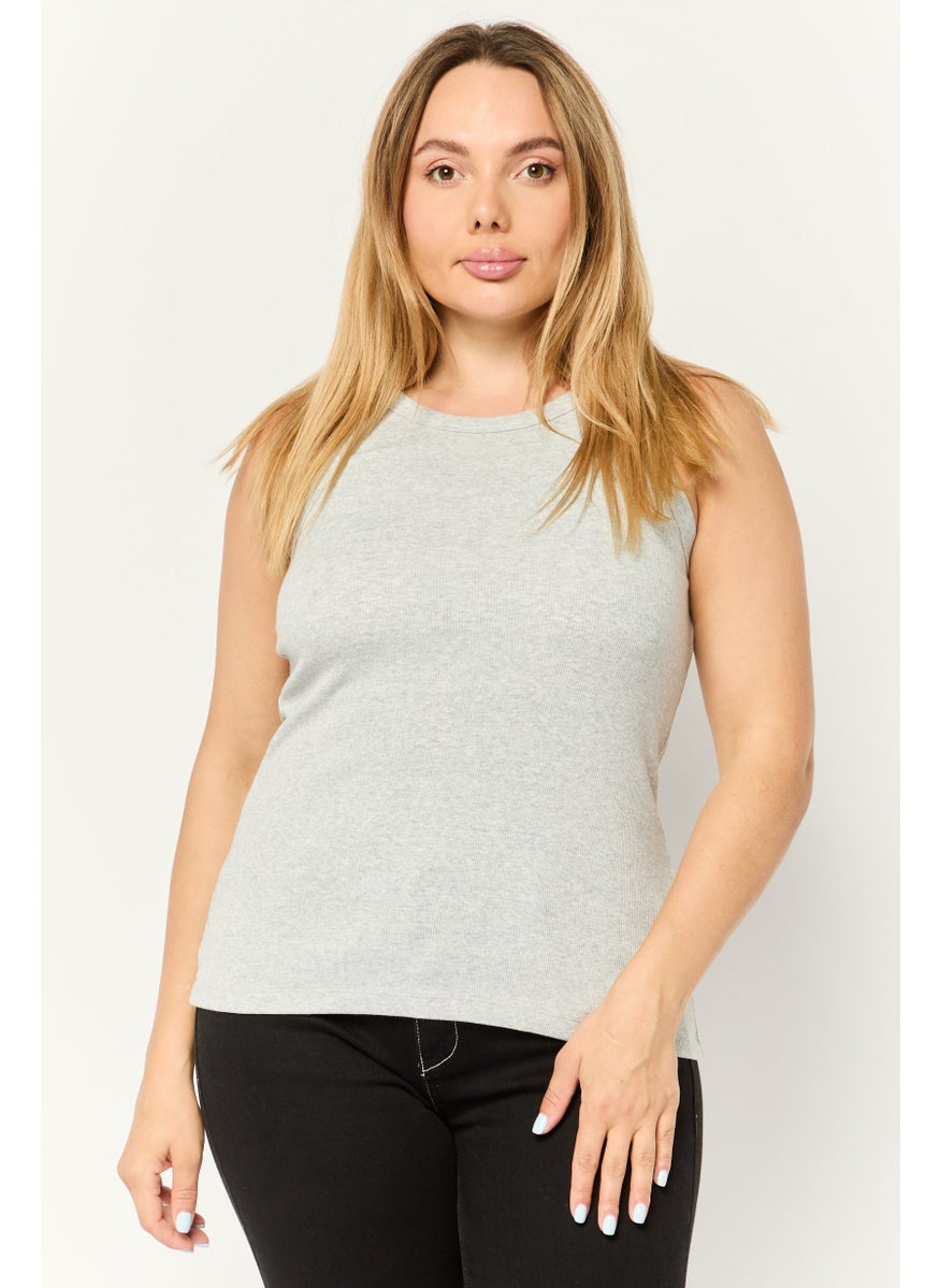 ESPRIT - Women Round Neck Sleeveless Ribbed Tank Top, Grey - Image 1