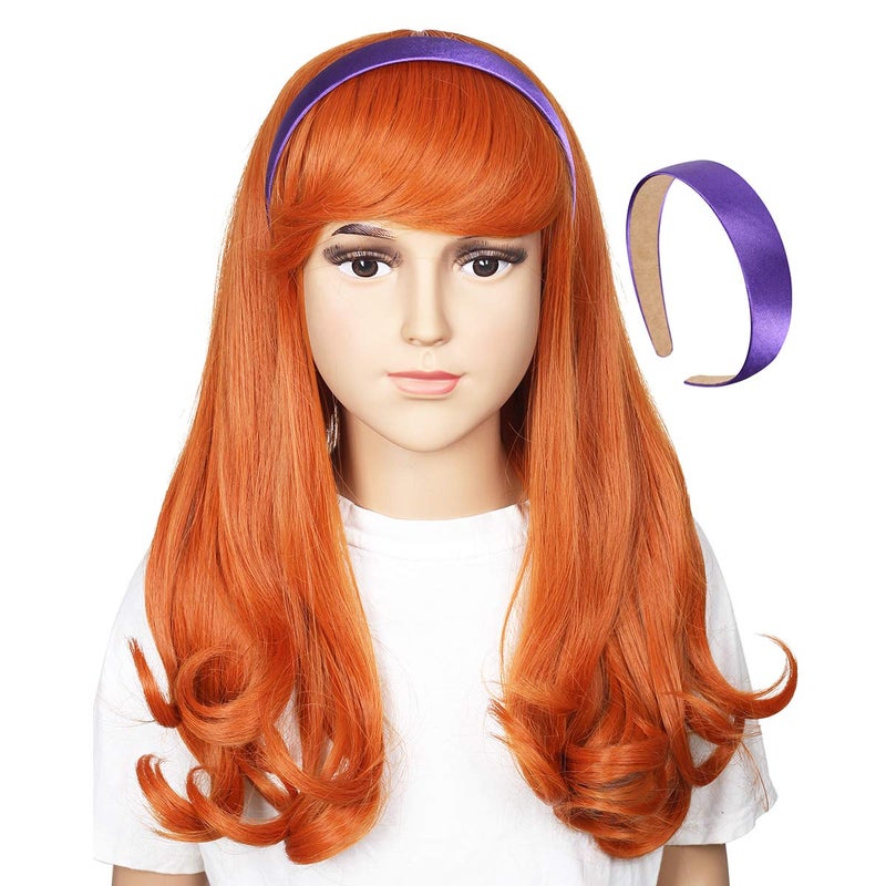 ColorGround Kid Size Orange Wavy Cosplay Wig with Purple Headband
