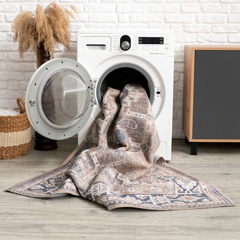 Bloom Rugs بلوم سجاد قابلة للغسل 10 قدم عداء - عداء بني/أزرق/برتقالي للدخول إلى حمام ومطبخ المدخل - الحجم الدقيق: 2.5 "× 10"  - Image 5