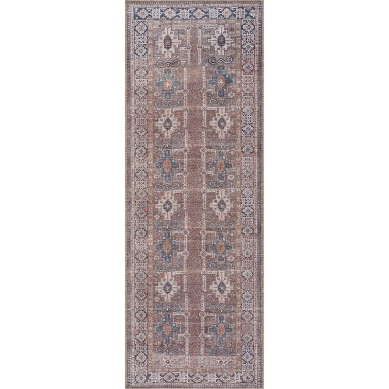 Bloom Rugs بلوم سجاد قابلة للغسل 10 قدم عداء - عداء بني/أزرق/برتقالي للدخول إلى حمام ومطبخ المدخل - الحجم الدقيق: 2.5 "× 10"  - Image 2