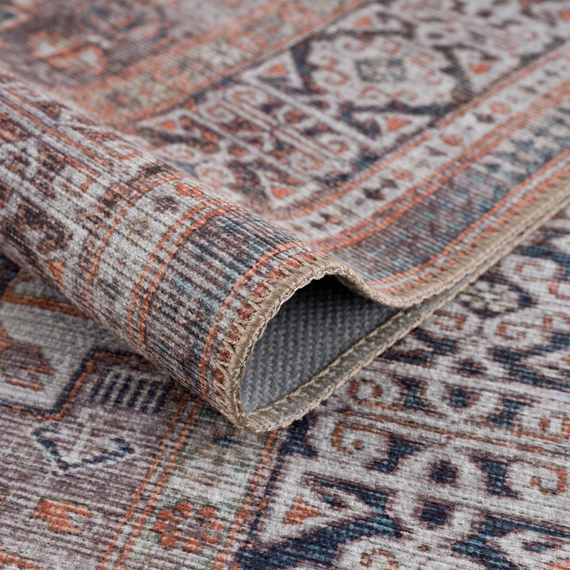 Bloom Rugs بلوم سجاد قابلة للغسل 10 قدم عداء - عداء بني/أزرق/برتقالي للدخول إلى حمام ومطبخ المدخل - الحجم الدقيق: 2.5 "× 10"  - Image 3