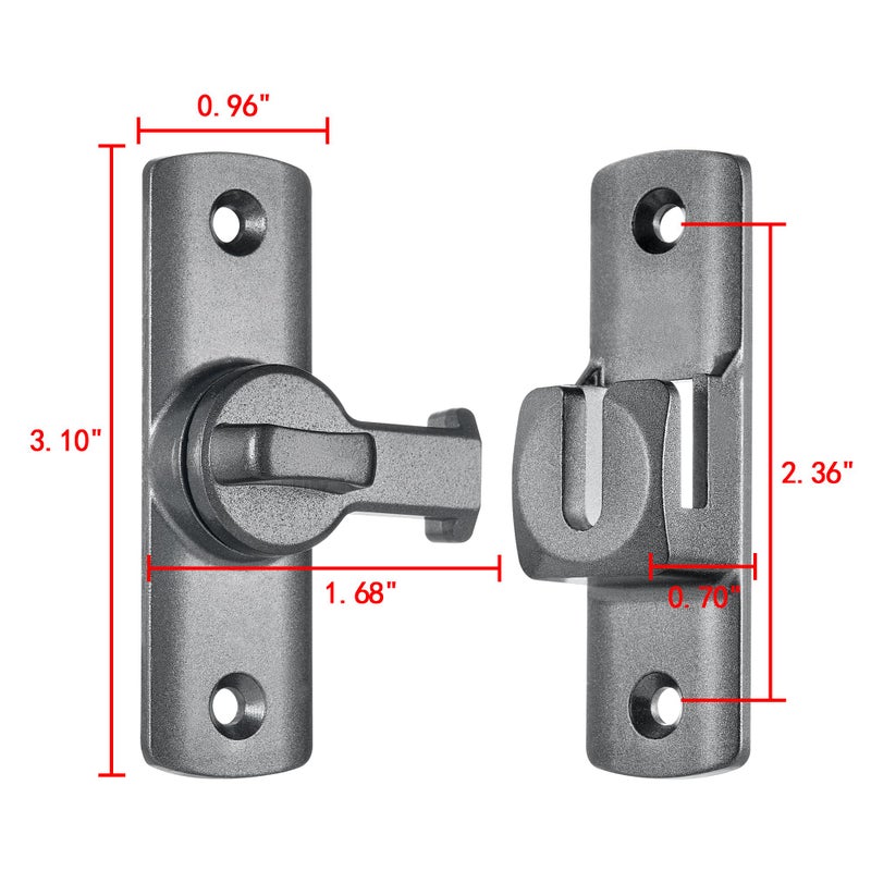 INIRET Grey Barn Door Latches,90/180 Degree Gate Lock,Aluminum Alloy Right Angle Door Lock Latch,Flip Gate Latches Hardware,Door Security Sliding Door Lock fo Cabinets,Barn Door,Bathroom - Image 2