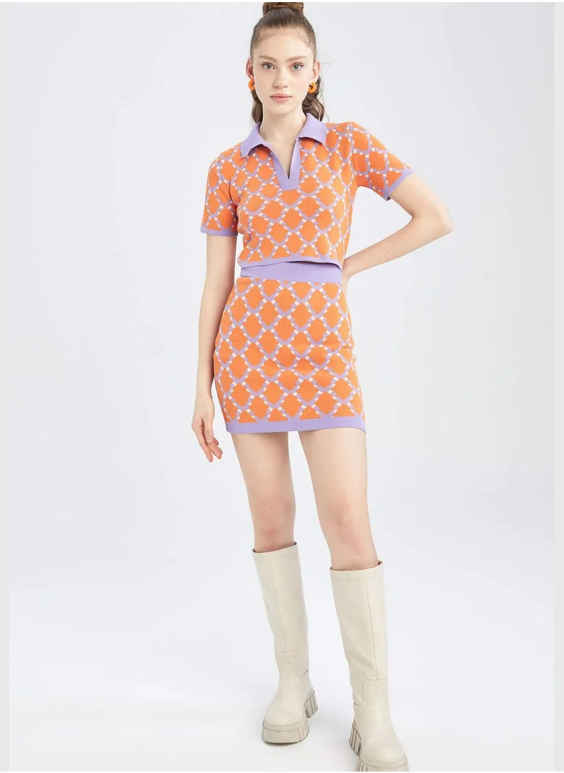 DeFacto Slim Fit Colour Block Printed Mini Skirt