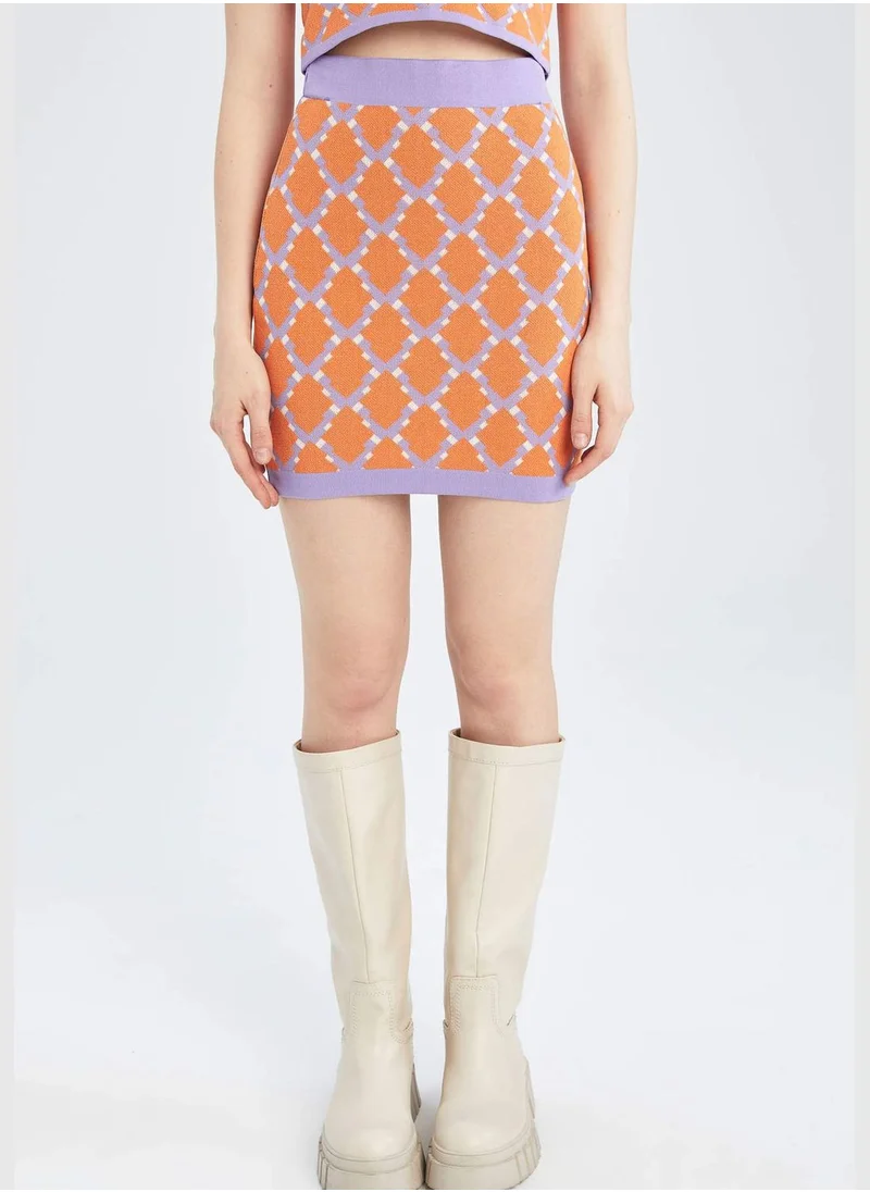 DeFacto Slim Fit Colour Block Printed Mini Skirt