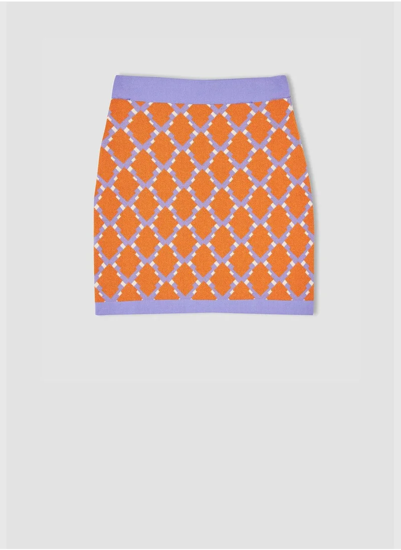 DeFacto Slim Fit Colour Block Printed Mini Skirt