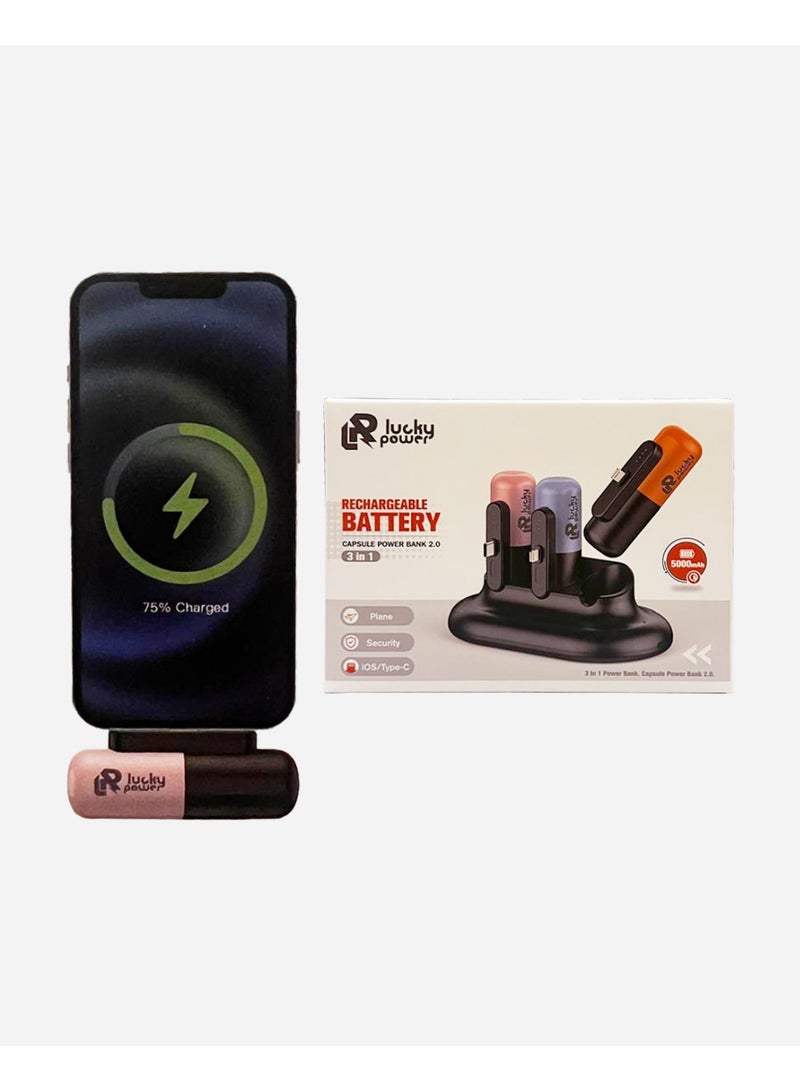   لكي بور بنك طاقة Lucky Power مكون من 3 قطع بسعة 5000 مللي أمبير مدخلين ايفون و واحد تايب سي - Image 1