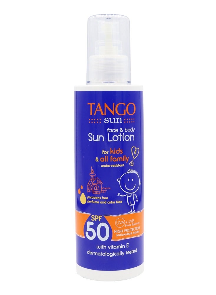 Tango Sun Face & Body Sun Lotion For Kids & All Family SPF50 With Vitamin E 200ml - Image 1