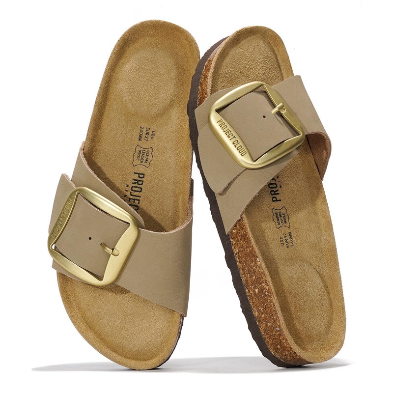 Project Cloud 100% Genuine Leather Sandals Women Dressy Beach Essentials Slides for Women Footwear-Lightweight with Memory Foam Insole Sandals for Women 2026-Womens Slides (Mykonos, Beige, 6) - Image 1