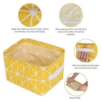 Dyzeko Foldable Mini Square Storage Basket Set Of 5 Small Collapsible Canvas Containers Organizers With HandleCotton BlackWhiteGreyBlueGreenMulticolor - Image 4
