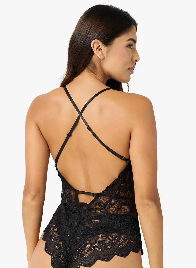 Ginger Lace Plunge Neck Bodysuit