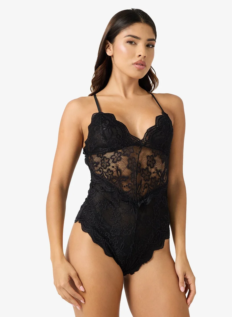 Ginger Lace Plunge Neck Bodysuit