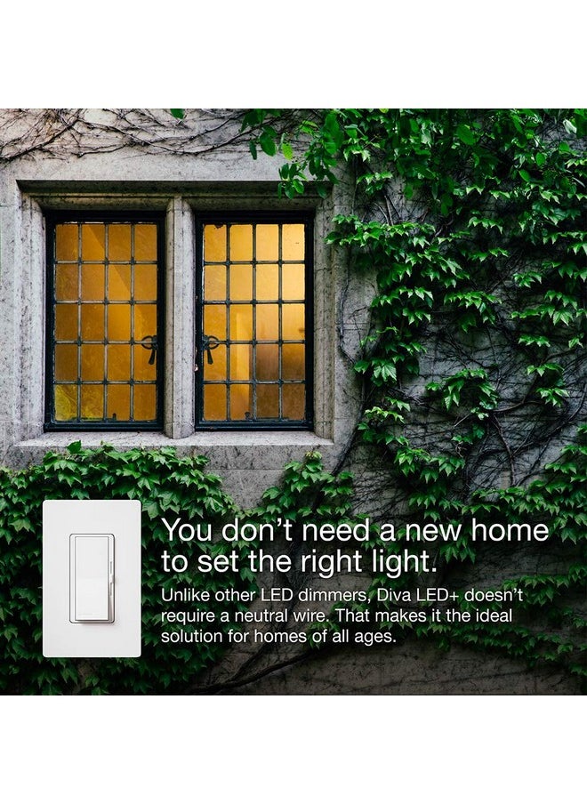 LUTRON Lutron Diva LED+ Dimmer Switch for Dimmable LED, Halogen and Incandescent Bulbs, 150W/Single-Pole or 3-Way, White (2-Pack)  - Image 4