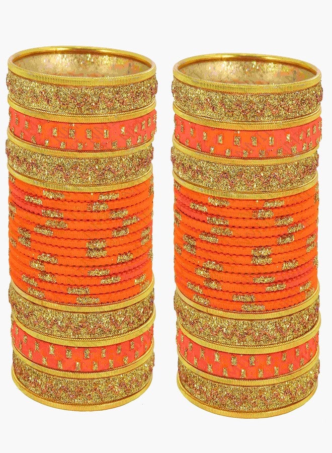 ZULKA Non-Precious Metal Base Metal Curved Shaped and Spread with Glitter Glossy Finished Bangle Set For Women and Girls, (Orange_2.6 Inches), Pack Of 104 Bangle Set - Image 2