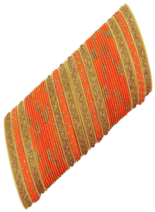 ZULKA Non-Precious Metal Base Metal Curved Shaped and Spread with Glitter Glossy Finished Bangle Set For Women and Girls, (Orange_2.6 Inches), Pack Of 104 Bangle Set - Image 5