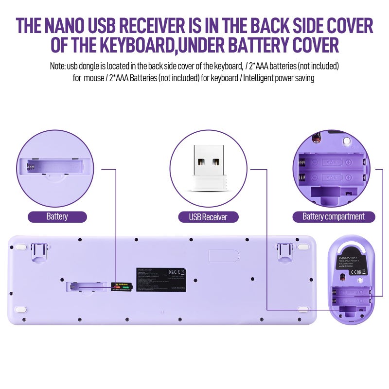 Guiheng Wireless Keyboard and Mouse Combo, Full Size Compact Quiet Wireless Keyboard and Mouse Set 2.4G Ultra-Thin Sleek Design for Windows, Desktop, PC, Notebook, Laptop,Round Keys Purple Mixed Punk Color - Image 3